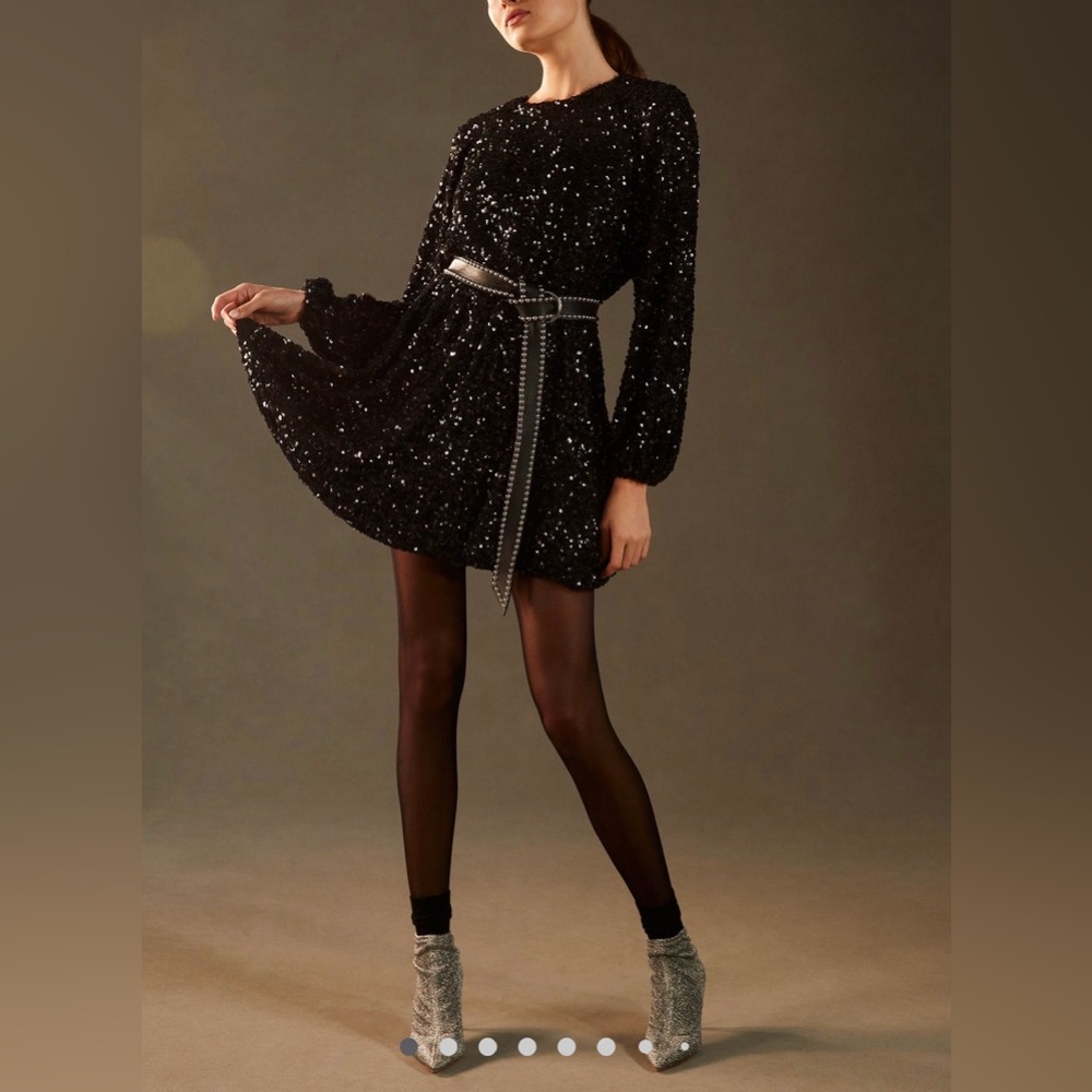 Black Sequin Long-Sleeve Mini Dress
